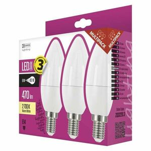 Emos LED žiarovka CANDLE, 6W/40W E14, WW teplá biela, 470 lm, Classic, F, 3 PACK vyobraziť
