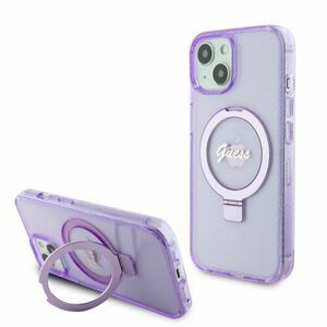 Guess IML Ring Stand Glitter MagSafe Zadní Kryt pro iPhone 15 Purple vyobraziť