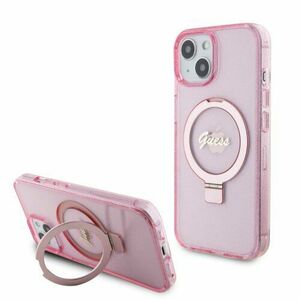 Guess IML Ring Stand Glitter MagSafe Zadní Kryt pro iPhone 15 Pink vyobraziť