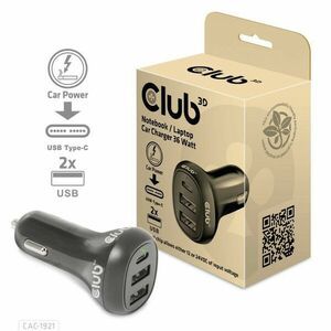 Club3D Auto nabíjačka pre Notebooky 36W, 3 porty (2xUSB-A + USB-C) vyobraziť