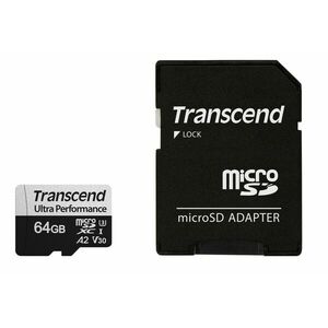 Transcend 64GB microSDXC 340S UHS-I U3 V30 A2 3D TLC (Class 10) pamäťová karta (s adaptérom), 160MB/s R, 80MB/s W vyobraziť