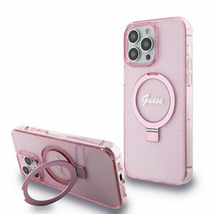 Guess IML Ring Stand Glitter MagSafe Zadní Kryt pro iPhone 15 Pro Pink vyobraziť