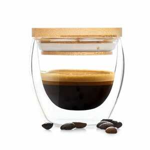 Bambuswald Pohár na kávu s vrchnákom, 100 ml, ručná výroba, borosilikátové sklo, bambus vyobraziť