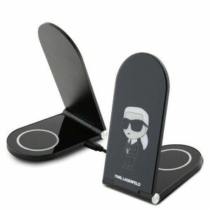 Karl Lagerfeld Aluminium Stolní Bezdrátová Magnetická Nabíječka 2v1 Ikonic NFT Black vyobraziť