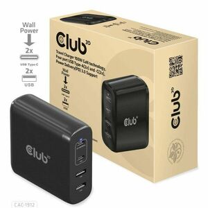 Club3D cestovná nabíjačka 100W GAN technológia, 2xUSB-A a 2xUSB-C, PD 3.0 Support vyobraziť