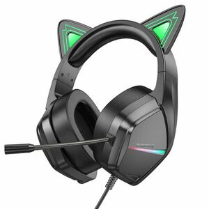Borofone BO106 herné slúchadlá s mačacími ušami USB / 3.5mm jack, čierne/zelené vyobraziť