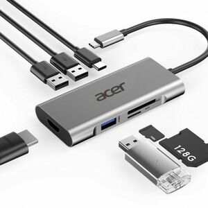 ACER 7v1 Type C dongle: 3 x USB3.0, 1 x HDMI, 1 x type-c pd, 1 x sd card reader, 1 x tf card reader vyobraziť