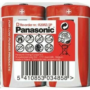 PANASONIC Zinkouhlíkové batérie Red Zinc R20RZ/2P D 1, 5V (shrink 2ks) vyobraziť