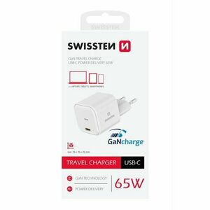 Swissten sieťový adaptér GaN 1x USB-C 65W POWER DELIVERY Biely vyobraziť