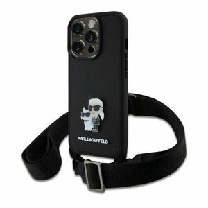 Karl Lagerfeld Saffiano Crossbody Metal Karl and Choupette Zadní Kryt pro iPhone 15 Pro Black vyobraziť