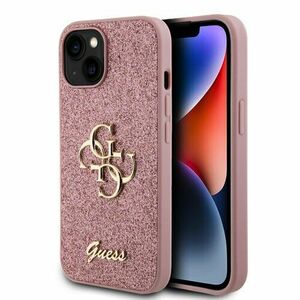 Guess PU Fixed Glitter 4G Metal Logo Zadní Kryt pro iPhone 15 Pink vyobraziť