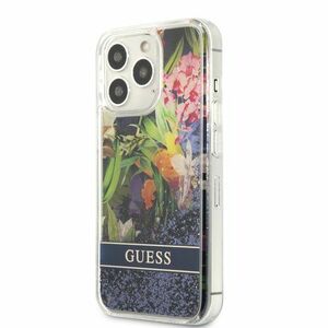 Puzdro Guess Liquid Glitter Flower iPhone 13 Pro - modré vyobraziť