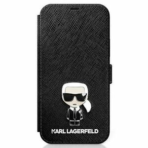 Puzdro Karl Lagerfeld iPhone 12 Mini KLFLBKP12SIKMSBK Knižkové Saffiano Iconic Metal - čierne vyobraziť
