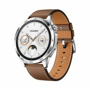 Huawei Watch GT 4 46mm, Strieborná s hedným koženým remienkom vyobraziť