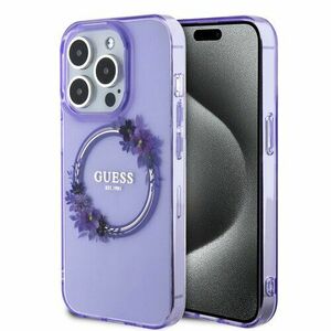 Guess PC/TPU Flowers Ring Glossy Logo MagSafe Zadní Kryt pro iPhone 15 Pro Purple vyobraziť