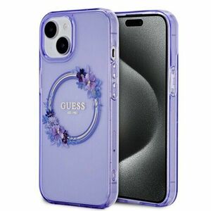 Guess PC/TPU Flowers Ring Glossy Logo MagSafe Zadní Kryt pro iPhone 15 Purple vyobraziť