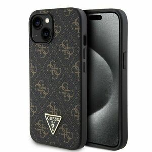 Guess PU Leather 4G Triangle Metal Logo Zadní Kryt pro iPhone 15 Black vyobraziť