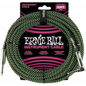 Ernie Ball P06077-EB Čierna-Zelená 3 m Rovný - Zalomený vyobraziť
