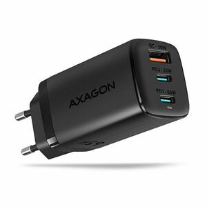 AXAGON ACU-DPQ65, GaN nabíjačka do siete 65W, 3x port (USB-A + dual USB-C), PD3.0/QC4+/PPS/Apple, čierna vyobraziť