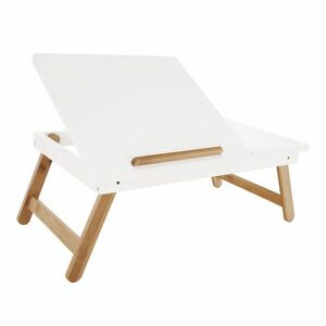 KONDELA Príručný stolík na notebook/držiak na tablet, biela/prírodný bambus, MELTEN vyobraziť