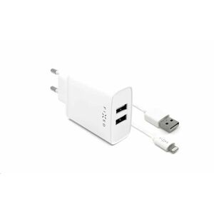 FIXED nabíjačka do siete, konektor 2x USB-A, kábel USB -> Lightning (MFI) dĺžka 1 m, 15 W, biela vyobraziť