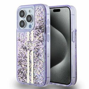 Guess PC/TPU Liquid Glitter Gold Stripe Zadní Kryt pro iPhone 15 Pro Purple vyobraziť