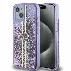 Guess PC/TPU Liquid Glitter Gold Stripe Zadní Kryt pro iPhone 15 Purple vyobraziť