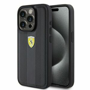 Ferrari PU Leather Hot Stamp Groove Pattern Zadní Kryt pro iPhone 15 Pro Black vyobraziť