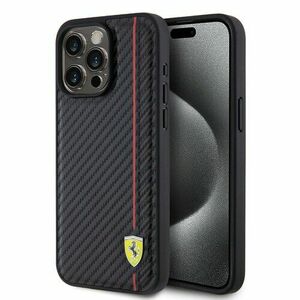 Ferrari PU Leather Carbon Vertical Red Line Zadní Kryt pro iPhone 15 Pro Max Black vyobraziť