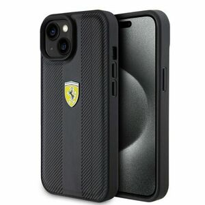 Ferrari PU Leather Hot Stamp Groove Pattern Zadní Kryt pro iPhone 15 Black vyobraziť