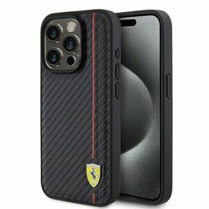 Ferrari PU Leather Carbon Vertical Red Line Zadní Kryt pro iPhone 15 Pro Black vyobraziť