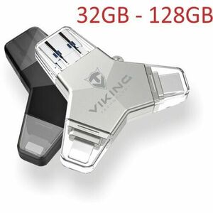 VIKING USB FLASH DISK 3.0 4v1 128GB, S KONCOVKOU APPLE LIGHTNING, USB-C, MICRO USB, USB3.0, černá vyobraziť