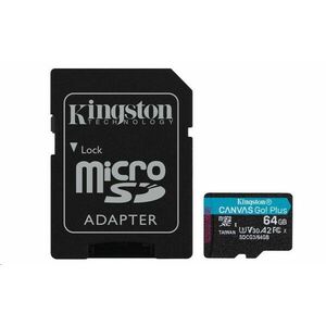 Kingston MicroSDXC karta 64GB Canvas Go! Plus, R: 170/W: 70MB/s, Class 10, UHS-I, U3, V30, A2 + Adaptér vyobraziť