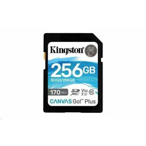 Kingston SDXC karta 256GB Canvas Go! Plus, R: 170/W: 90MB/s, Class 10, UHS-I, U3, V30 vyobraziť