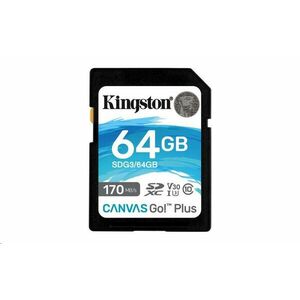 Kingston SDXC karta 64GB Canvas Go! Plus, R: 170/W: 90MB/s, Class 10, UHS-I, U3, V30 vyobraziť