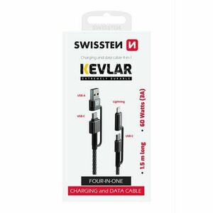 Dátový kábel Swissten Kevlar 4in1 USB-C (USB-A)/USB-C (Lightning) 3A 1, 5m Čierny vyobraziť
