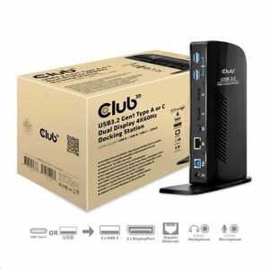 Club3D Dokovacia stanica USB-A alebo USB-C Dual Display 4K60Hz (6x USB 3.0/2x DP/Ethernet/USB-B/2x audio) vyobraziť