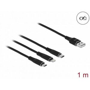 Delock Nabíjací kábel USB 3 v 1 pre Lightning™ / Micro USB / USB Type-C ™, 1 m čierna vyobraziť