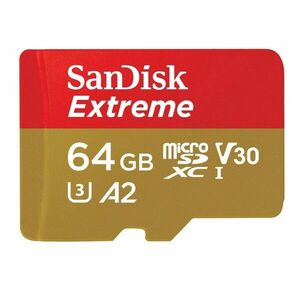 SANDISK 121585 EXTREME MICROSDXC 64GB + SD ADAPTER 170MB/S, 80MB/S A2 C10 V30 UHS-I U3 vyobraziť
