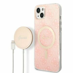 Puzdro Guess 4G MagSafe + Bezdrôtová nabíjačka pre iPhone 14 Plus - ružové vyobraziť