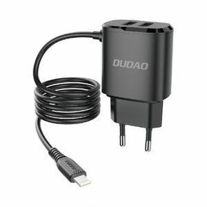 Dudao A2ProL 2x USB sieťová nabíjačka s Lightning káblom 12W, čierna (A2ProL black) vyobraziť