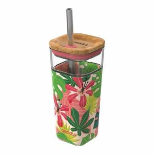 Quokka Liquid Cube pohár so slamkou 540 ml, jungle flora vyobraziť