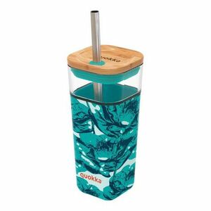 Quokka Liquid Cube pohár so slamkou 540 ml, water flowers vyobraziť