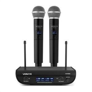 Vonyx WM82 Digital, 2-kanálový systém UHF bezdrôtových mikrofónov, 2 x ručný mikrofón, 50 m, čierny vyobraziť