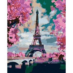 Zuty Eiffelova veža a ružové stromy vyobraziť
