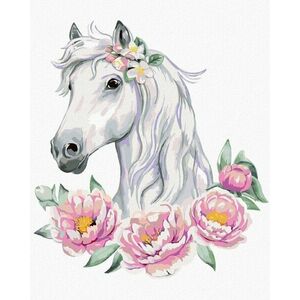Zuty Diamantové maľovanie Biely kôň s pivonkami vyobraziť