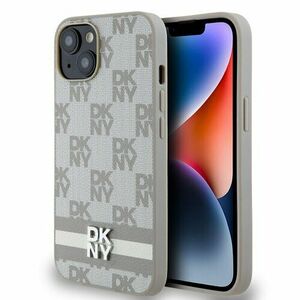 DKNY PU Leather Checkered Pattern and Stripe Zadní Kryt pro iPhone 15 Beige vyobraziť