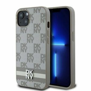 DKNY PU Leather Checkered Pattern and Stripe Zadní Kryt pro iPhone 13 Beige vyobraziť