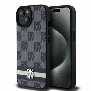 DKNY PU Leather Checkered Pattern and Stripe Zadní Kryt pro iPhone 15 Black vyobraziť
