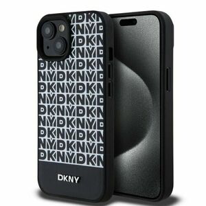DKNY PU Leather Repeat Pattern Bottom Stripe MagSafe Zadní Kryt pro iPhone 15 Black vyobraziť